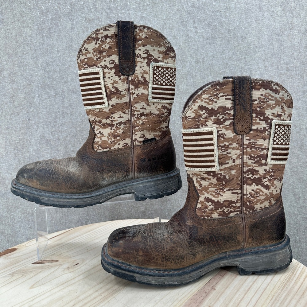 Ariat Work Boots Mens 8.5 Brown Digital Camo Steel Toe American Flag